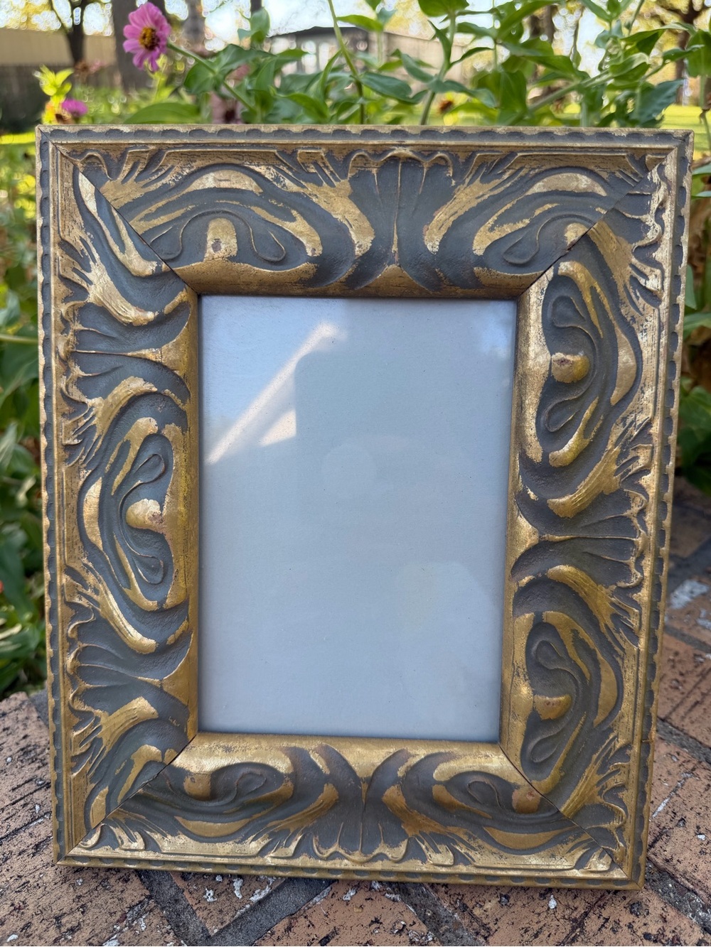 Ornate Baroque Distressed Gold & Gray Decorative 5x7 Picture Frame Great cond.*